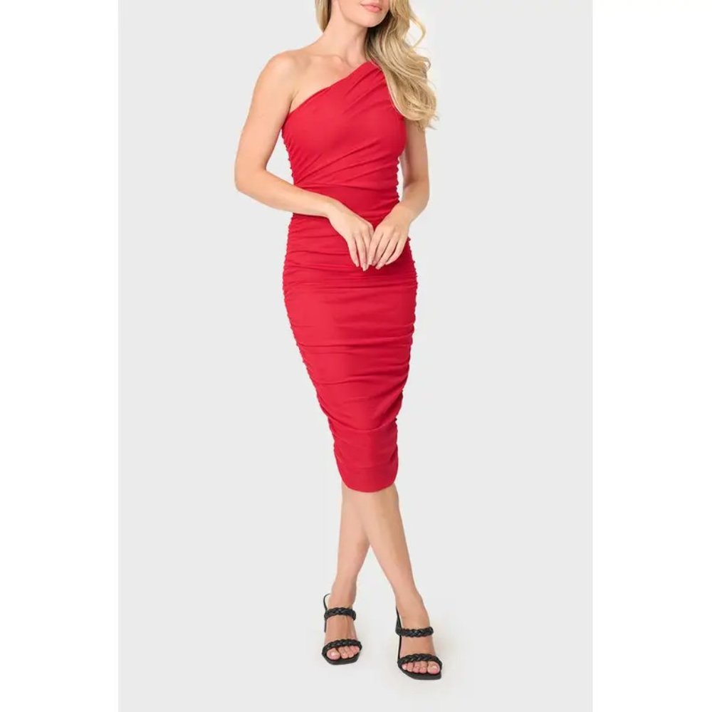 Tango Red Midi-length One Shoulder Dress, Size Medium